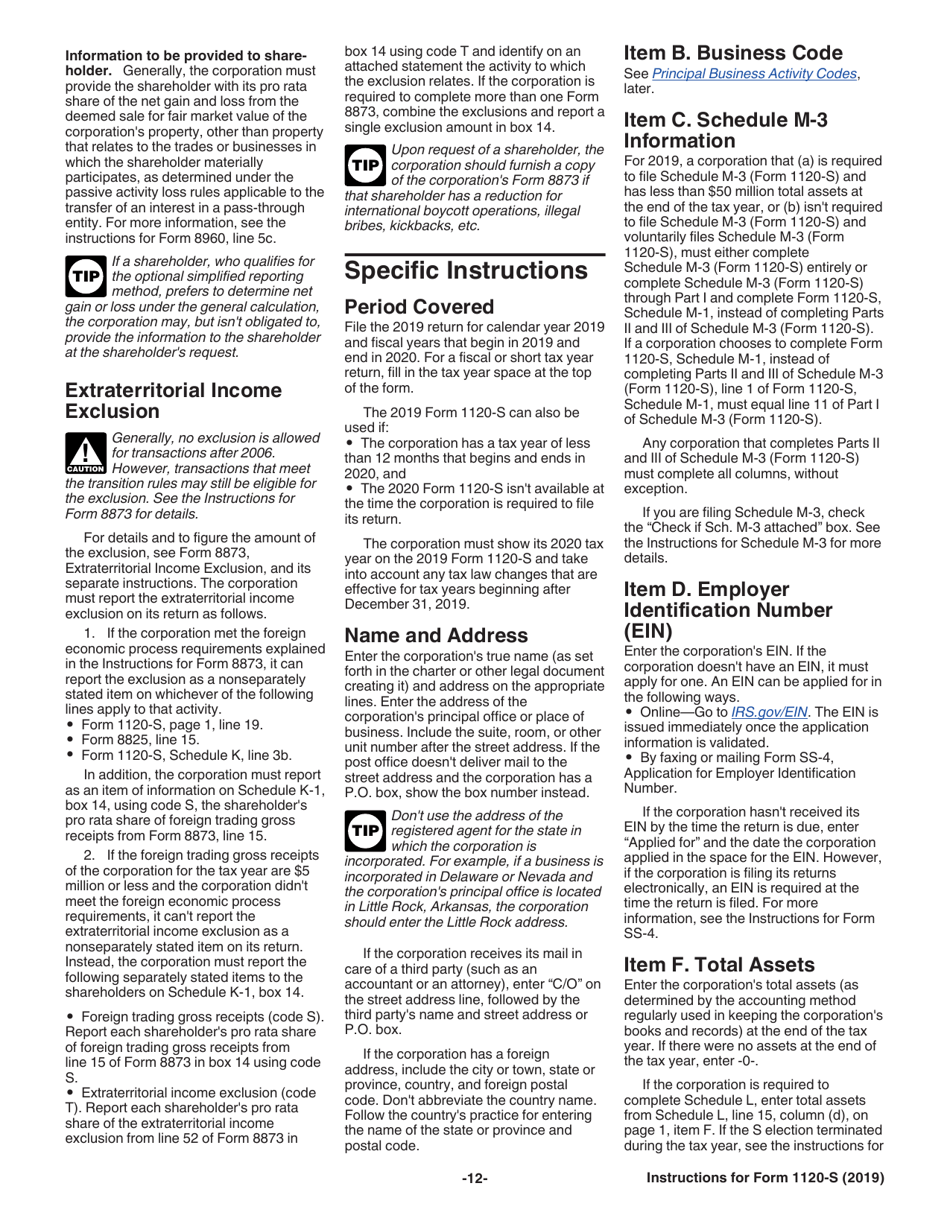 Instructions for IRS Form 1120-S U.S. Income Tax Return for an S Corporation, Page 12