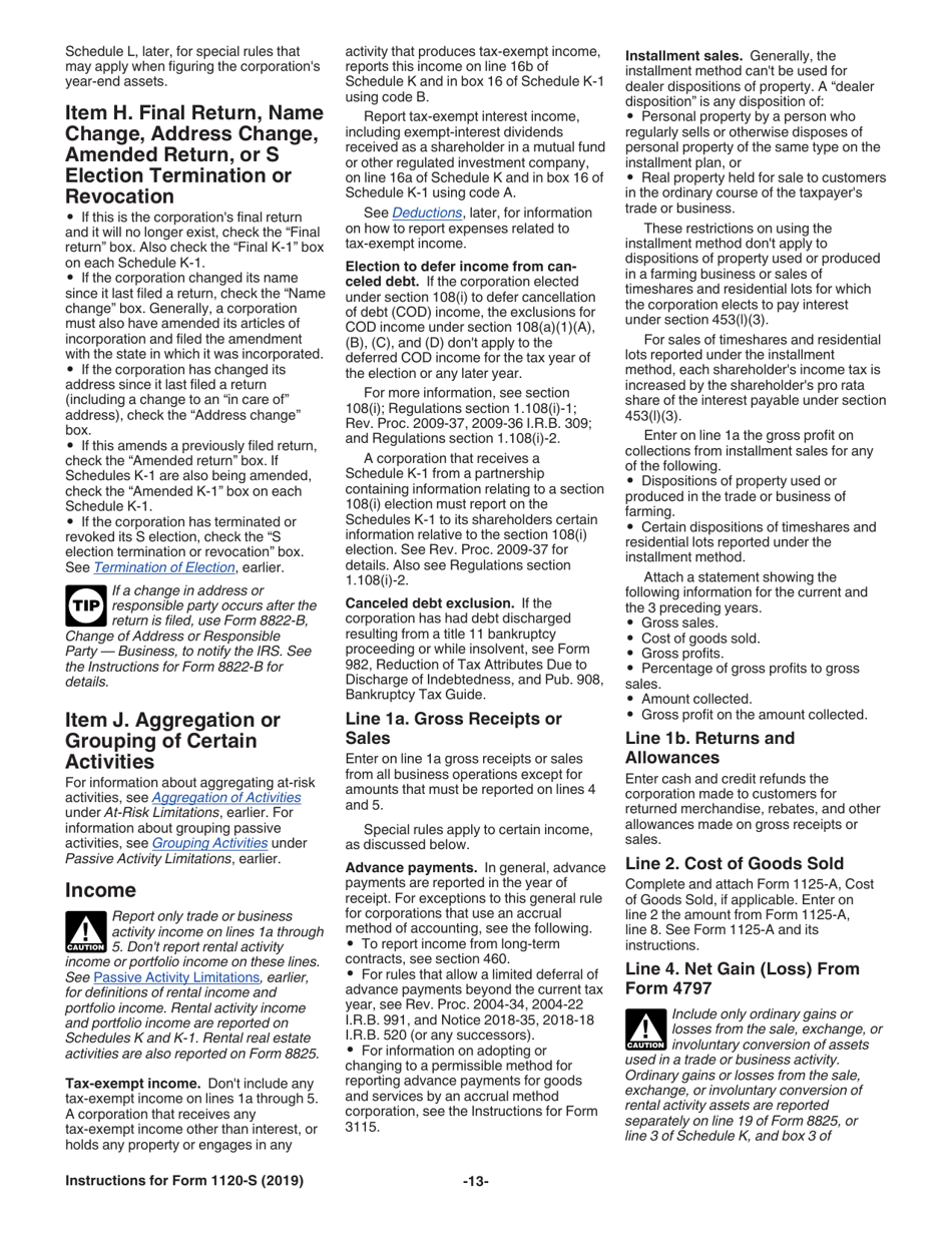 Instructions for IRS Form 1120-S U.S. Income Tax Return for an S Corporation, Page 13
