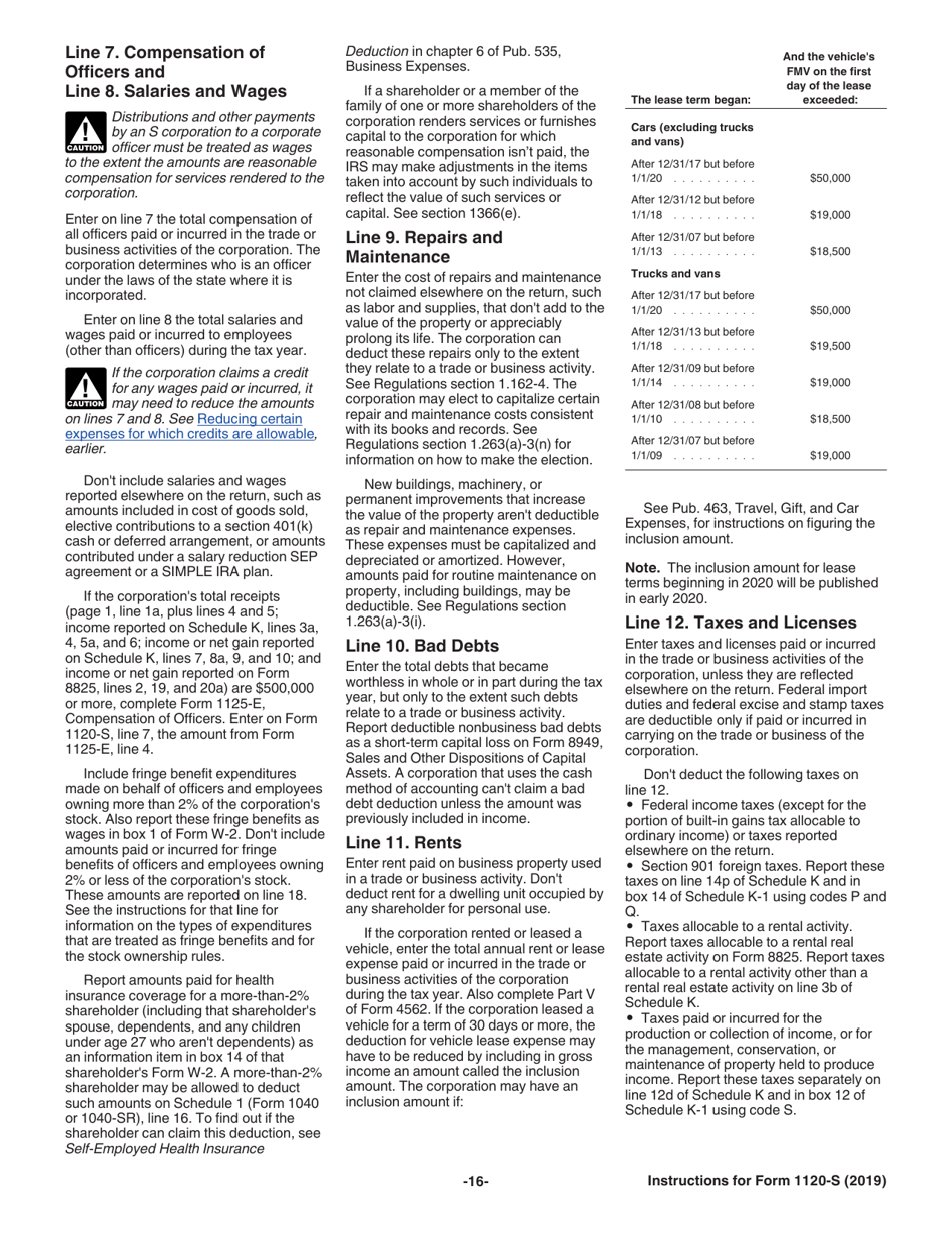 Instructions for IRS Form 1120-S U.S. Income Tax Return for an S Corporation, Page 16