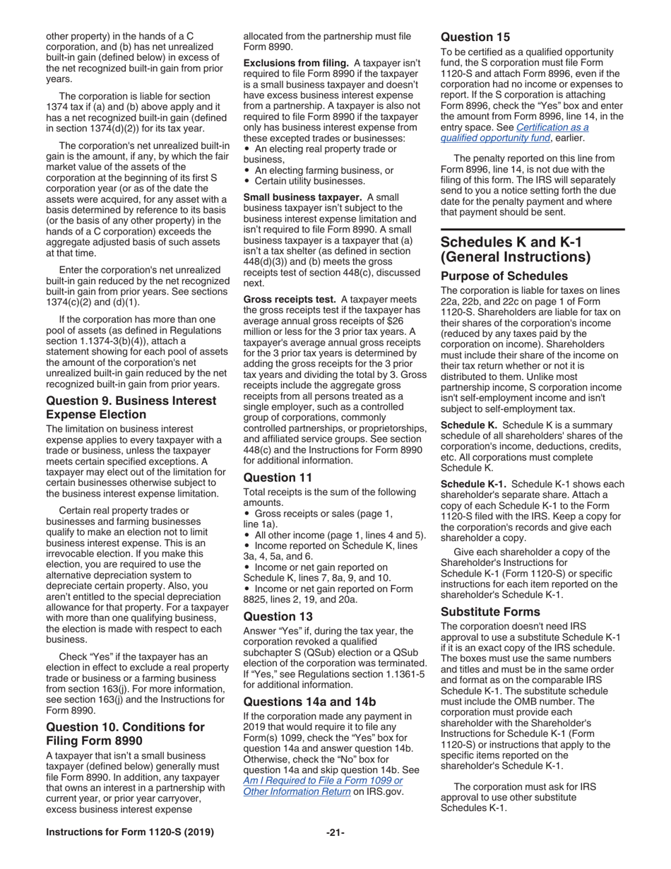 Instructions for IRS Form 1120-S U.S. Income Tax Return for an S Corporation, Page 21