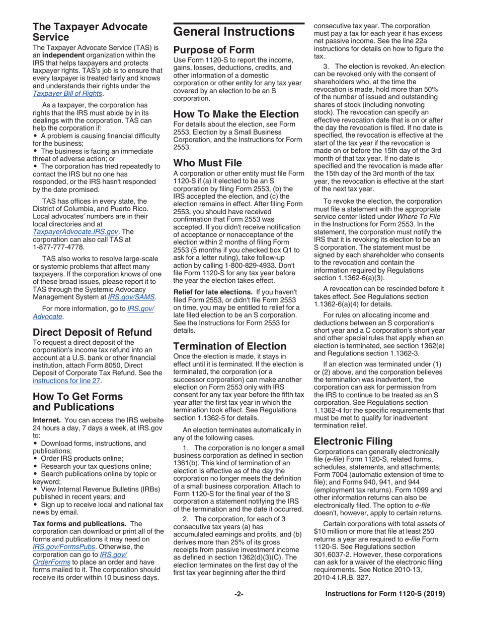 Instructions for IRS Form 1120-S U.S. Income Tax Return for an S Corporation, Page 2