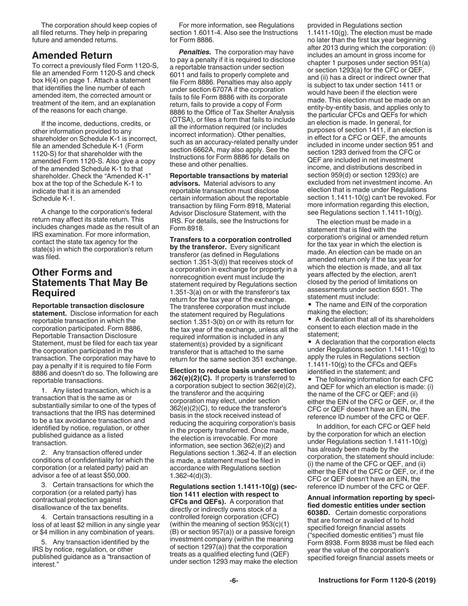 Instructions for IRS Form 1120-S U.S. Income Tax Return for an S Corporation, Page 6