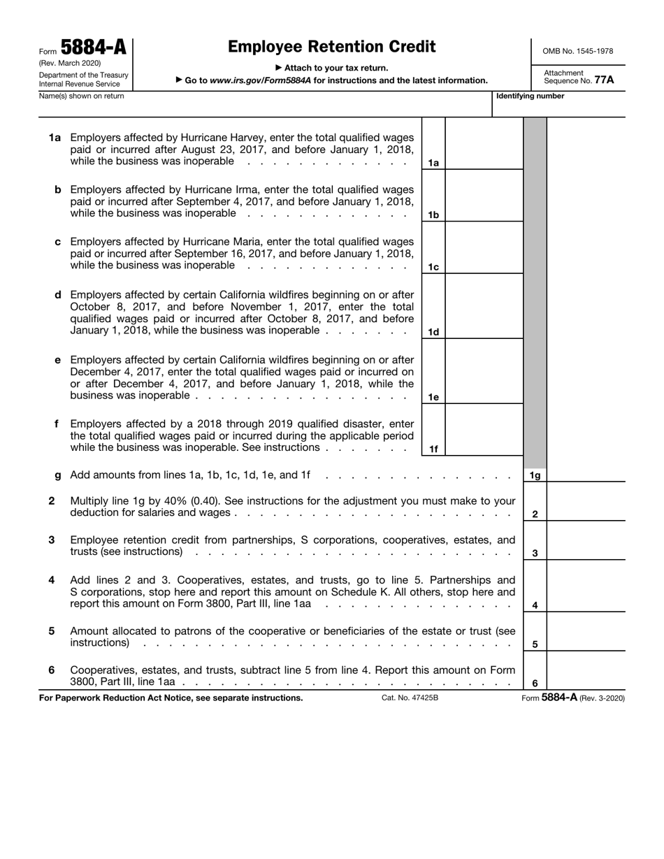 IRS Form 5884-A Employee Retention Credit, Page 1