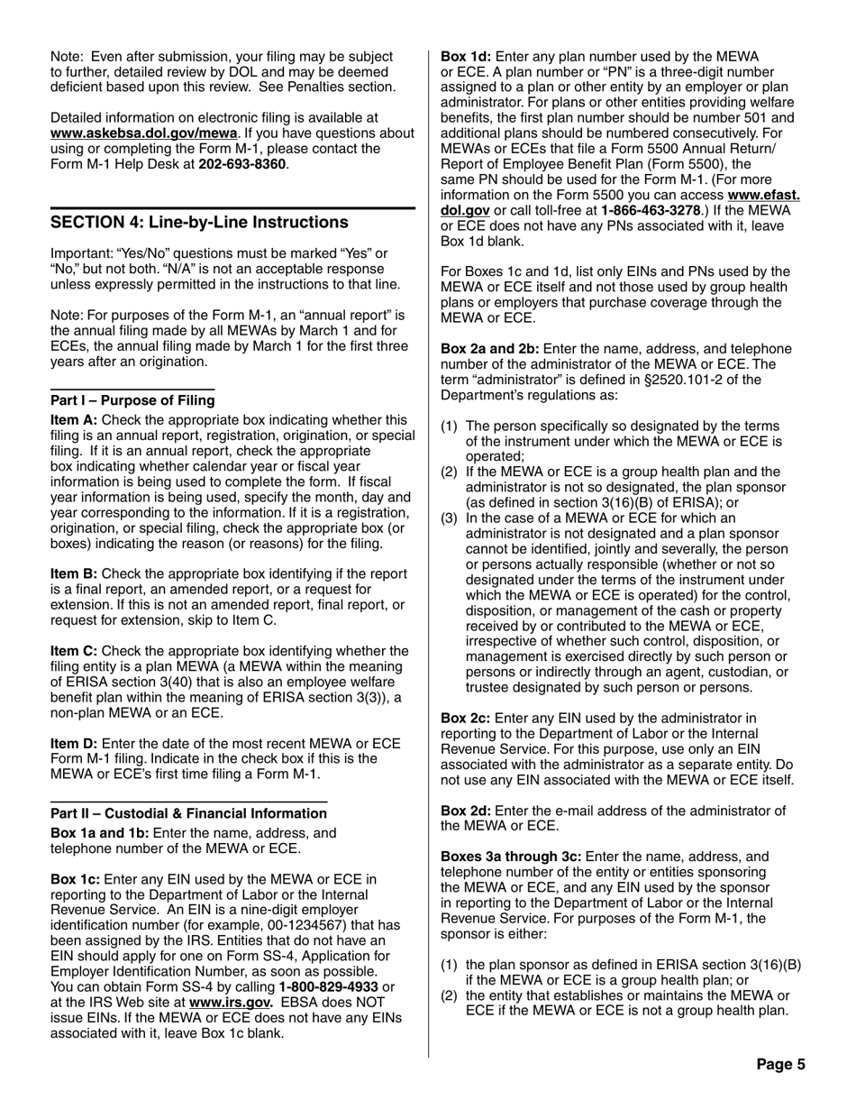 Form M-1 Report for Multiple Employer Welfare Arrangements (Mewas) and Certain Entities Claiming Exception (Eces), Page 10