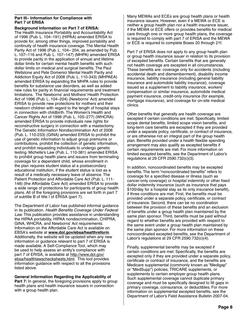 Form M-1 Report for Multiple Employer Welfare Arrangements (Mewas) and Certain Entities Claiming Exception (Eces), Page 13