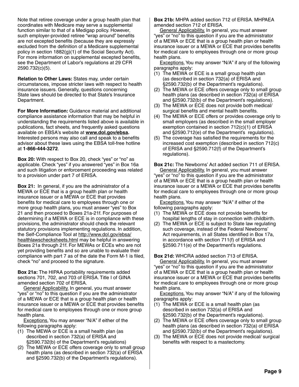 Form M-1 Report for Multiple Employer Welfare Arrangements (Mewas) and Certain Entities Claiming Exception (Eces), Page 14