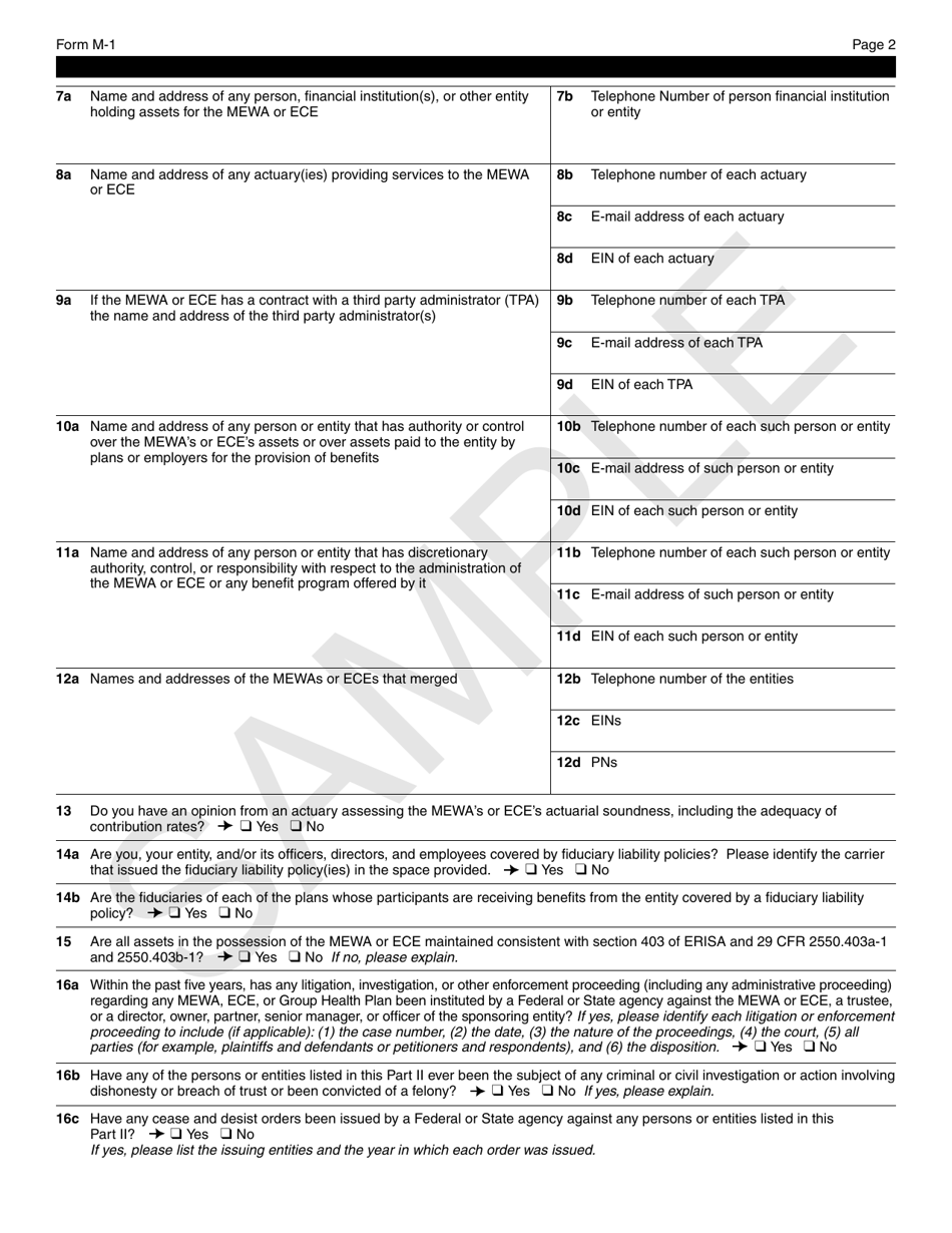 Form M-1 Report for Multiple Employer Welfare Arrangements (Mewas) and Certain Entities Claiming Exception (Eces), Page 4