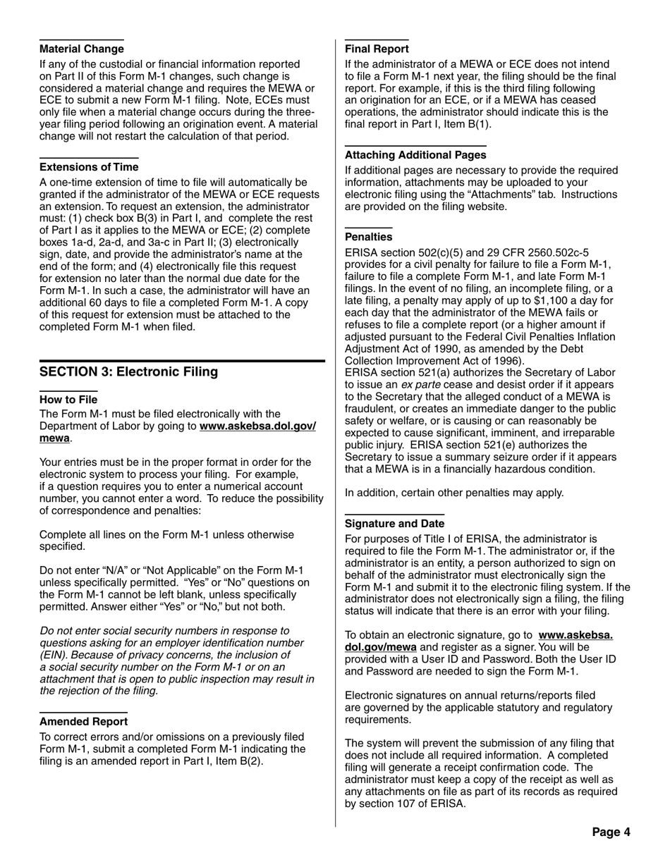 Form M-1 Report for Multiple Employer Welfare Arrangements (Mewas) and Certain Entities Claiming Exception (Eces), Page 9