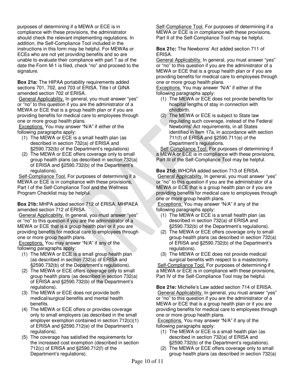 Instructions for Form M-1 Report for Multiple Employer Welfare Arrangements (Mewas) and Certain Entities Claiming Exception (Eces), Page 10