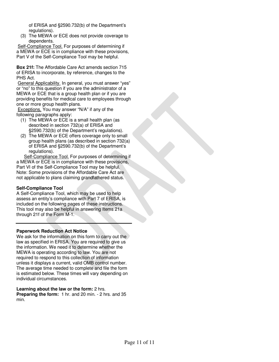 Instructions for Form M-1 Report for Multiple Employer Welfare Arrangements (Mewas) and Certain Entities Claiming Exception (Eces), Page 11