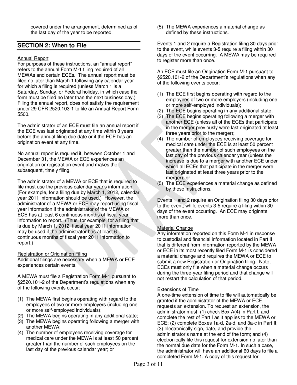 Instructions for Form M-1 Report for Multiple Employer Welfare Arrangements (Mewas) and Certain Entities Claiming Exception (Eces), Page 3