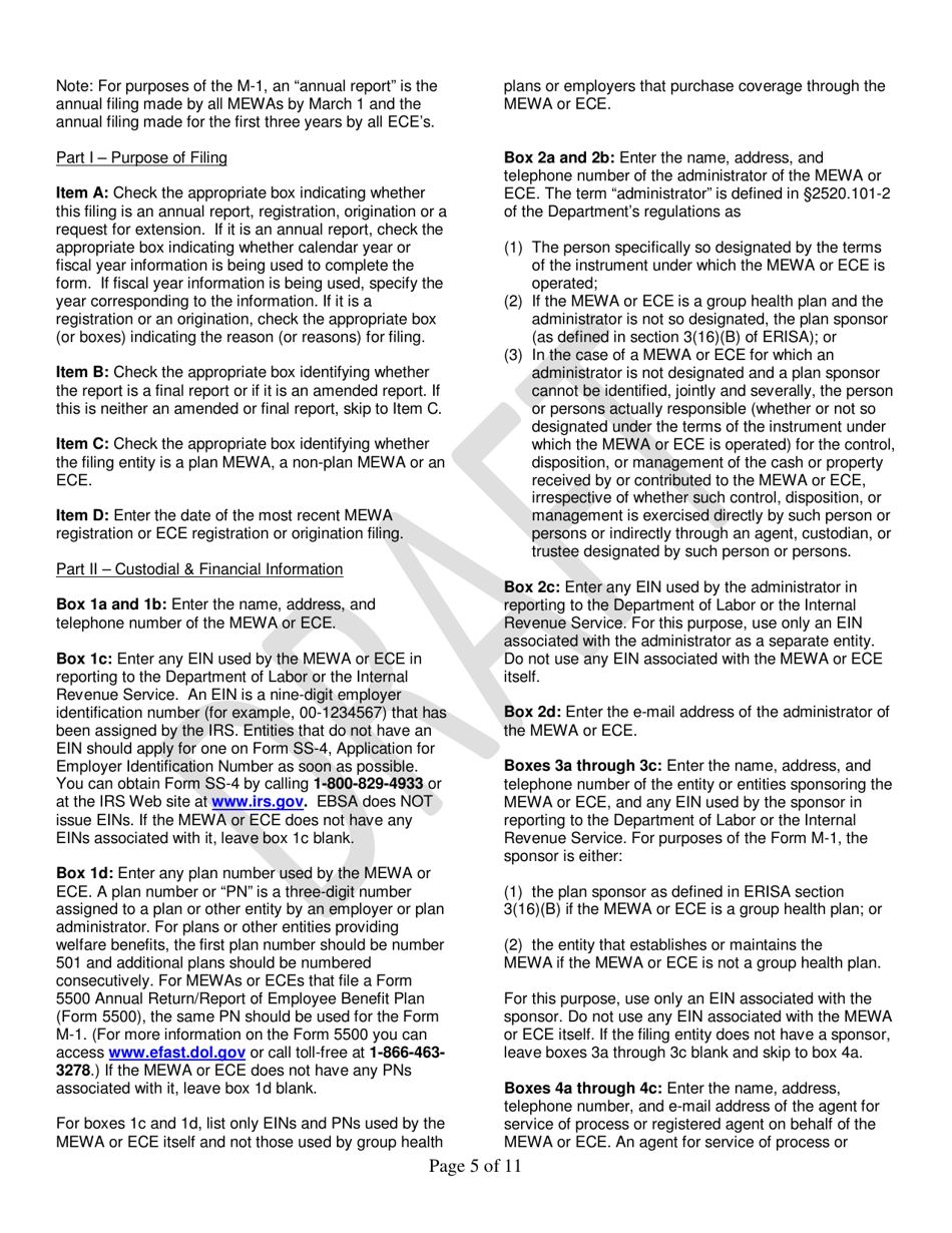 Instructions for Form M-1 Report for Multiple Employer Welfare Arrangements (Mewas) and Certain Entities Claiming Exception (Eces), Page 5