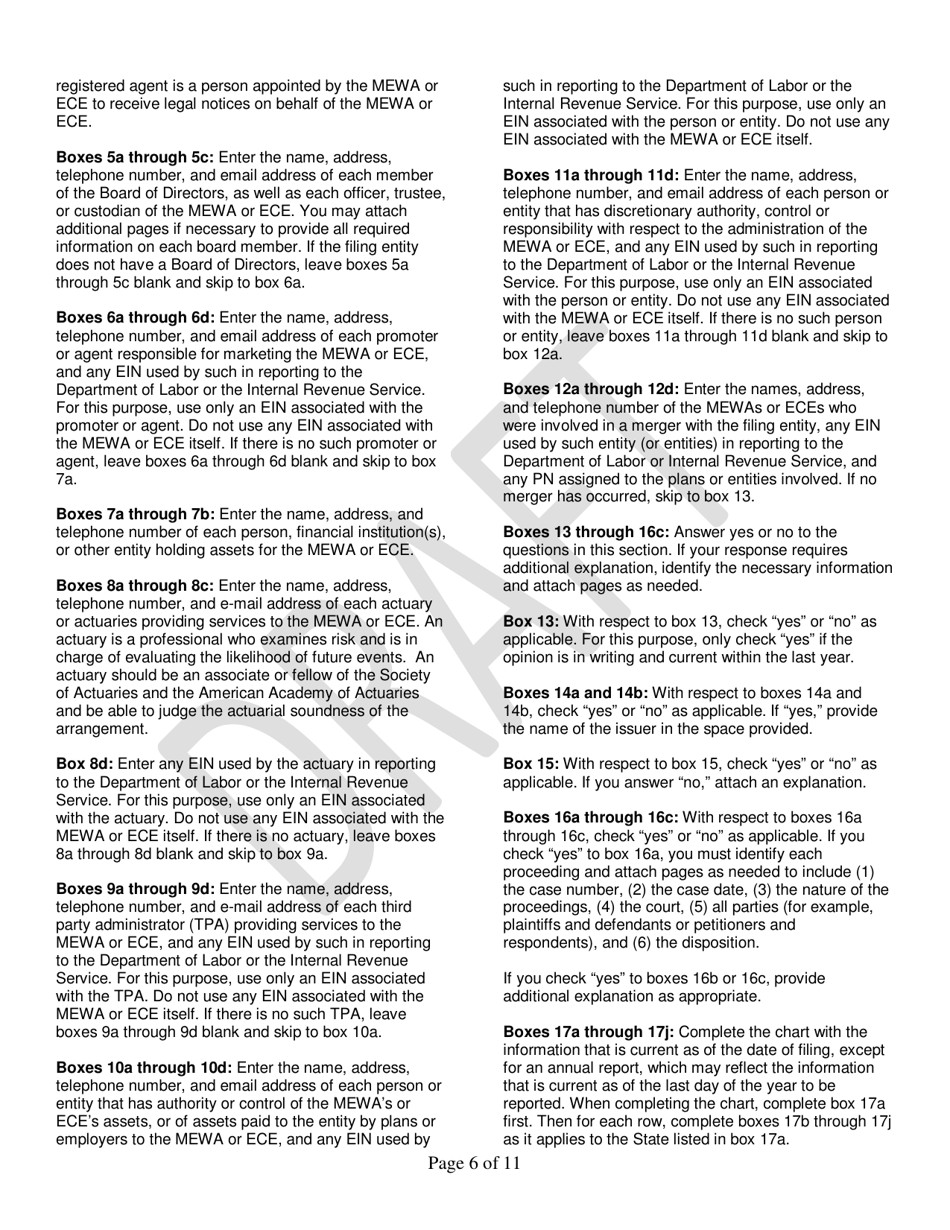 Instructions for Form M-1 Report for Multiple Employer Welfare Arrangements (Mewas) and Certain Entities Claiming Exception (Eces), Page 6