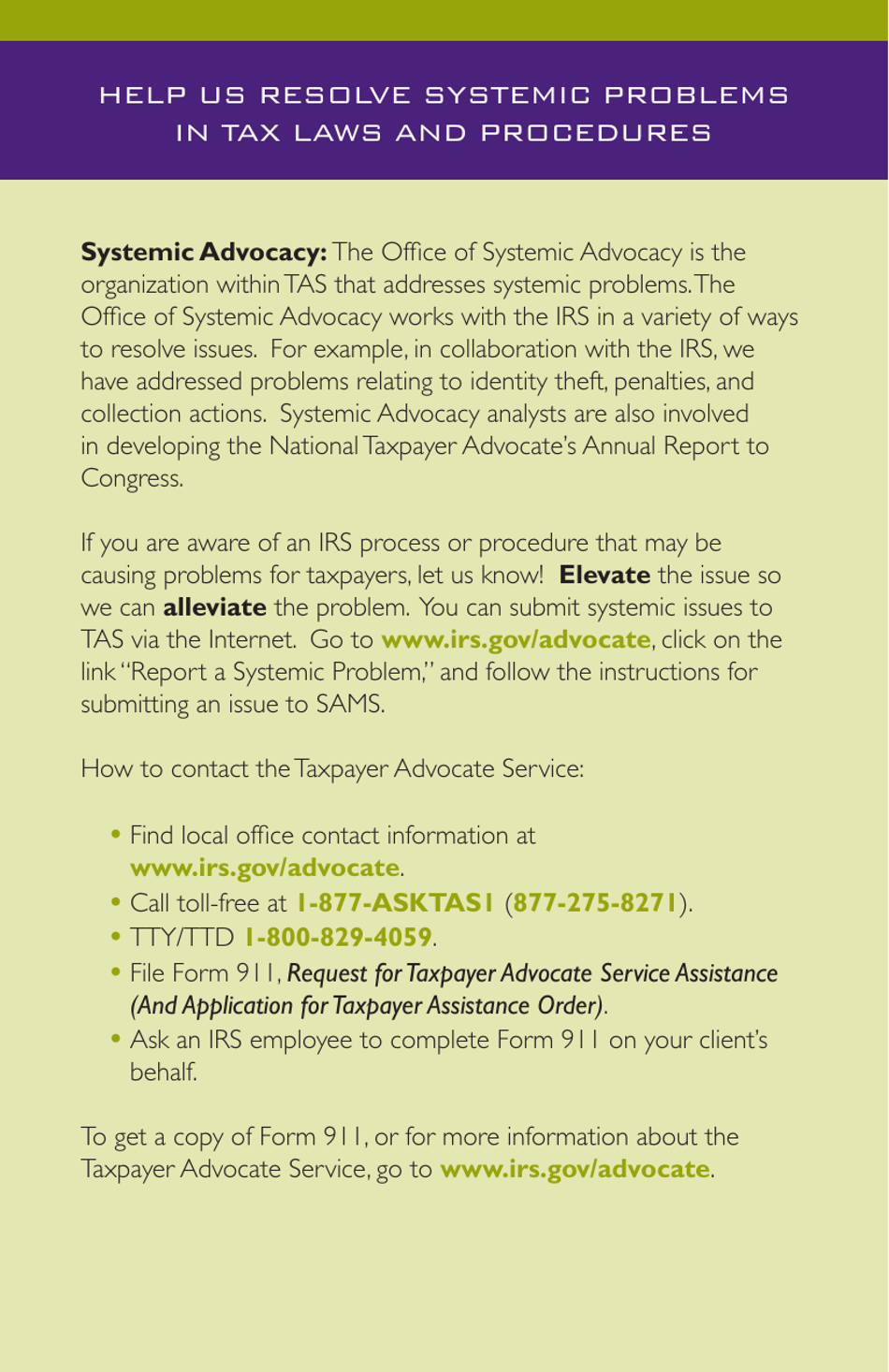 IRS Publication 1546 the Taxpayer Advocate Service Is Here to Help