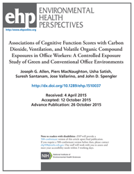 Document preview: Associations of Cognitive Function Scores With Carbon Dioxide, Ventilation, and Volatile Organic Compound Exposures in Office Workers: a Controlled Exposure Study of Green and Conventional Office Environments