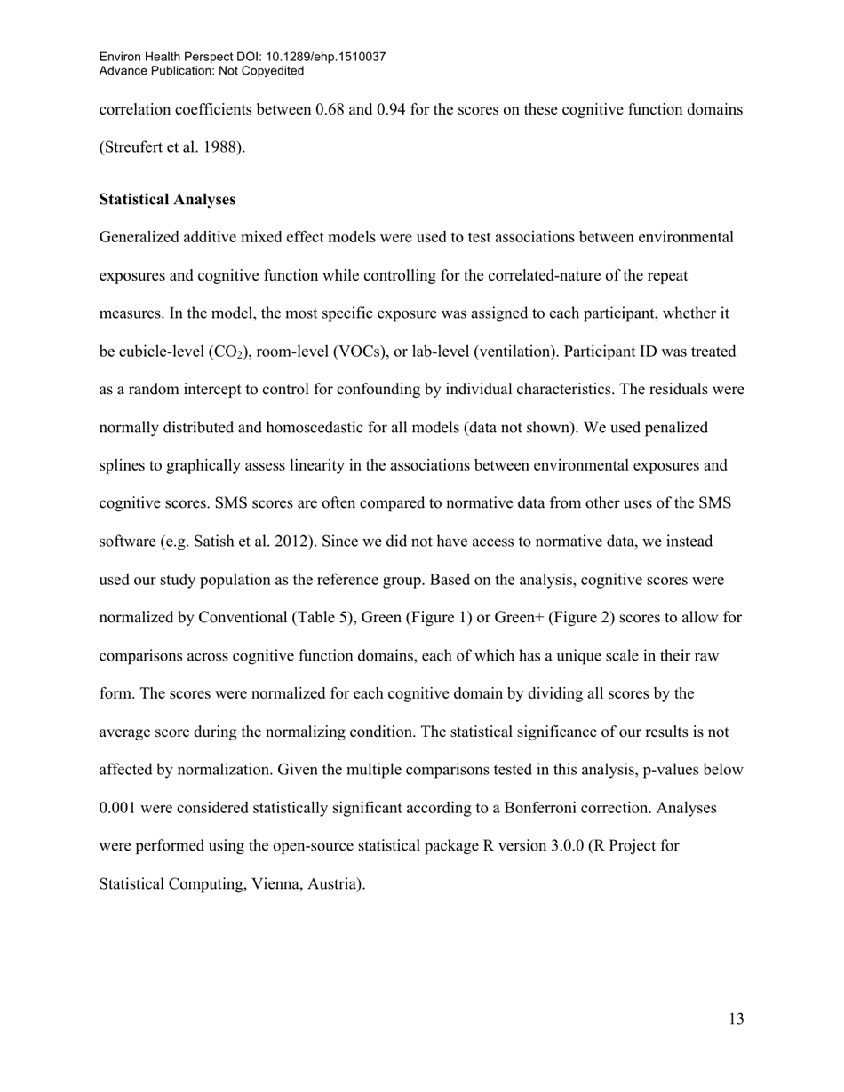Associations of Cognitive Function Scores With Carbon Dioxide, Ventilation, and Volatile Organic Compound Exposures in Office Workers: a Controlled Exposure Study of Green and Conventional Office Environments, Page 14