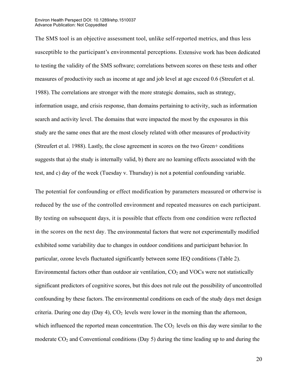 Associations of Cognitive Function Scores With Carbon Dioxide, Ventilation, and Volatile Organic Compound Exposures in Office Workers: a Controlled Exposure Study of Green and Conventional Office Environments, Page 21