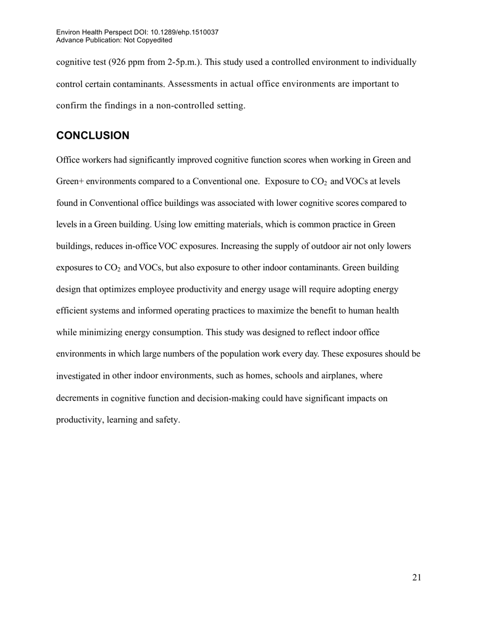 Associations of Cognitive Function Scores With Carbon Dioxide, Ventilation, and Volatile Organic Compound Exposures in Office Workers: a Controlled Exposure Study of Green and Conventional Office Environments, Page 22