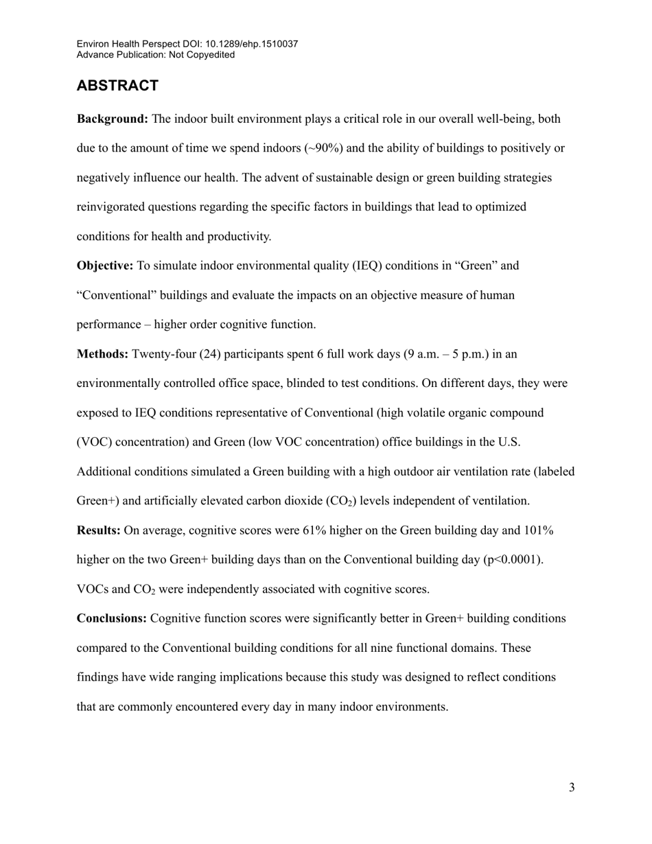 Associations of Cognitive Function Scores With Carbon Dioxide, Ventilation, and Volatile Organic Compound Exposures in Office Workers: a Controlled Exposure Study of Green and Conventional Office Environments, Page 4