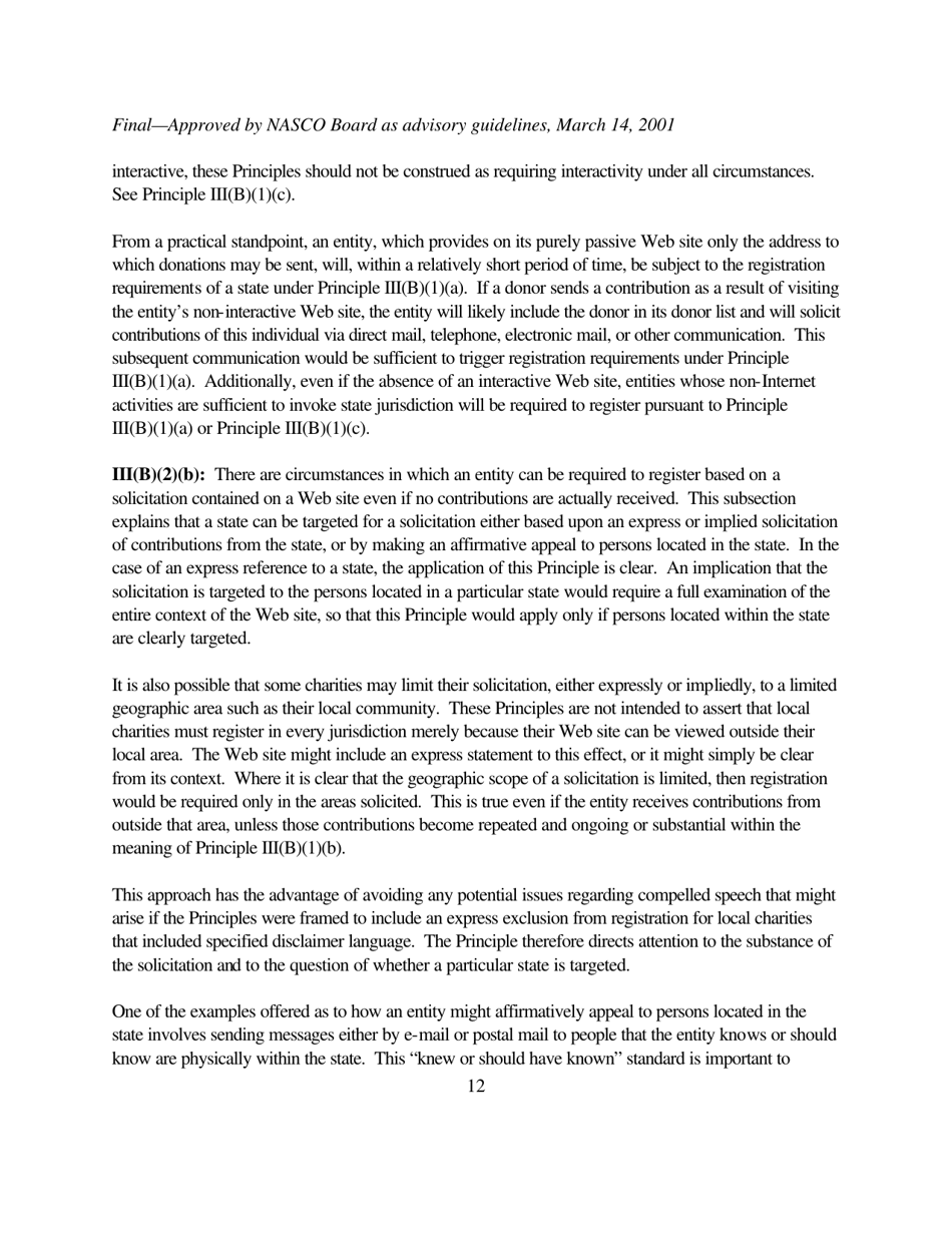 The Charleston Principles: Guidelines on Charitable Solicitations Using the Internet, Page 12