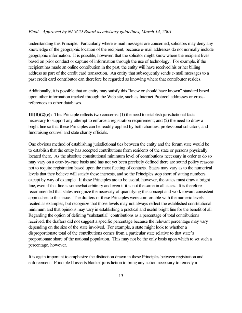 The Charleston Principles: Guidelines on Charitable Solicitations Using the Internet, Page 13