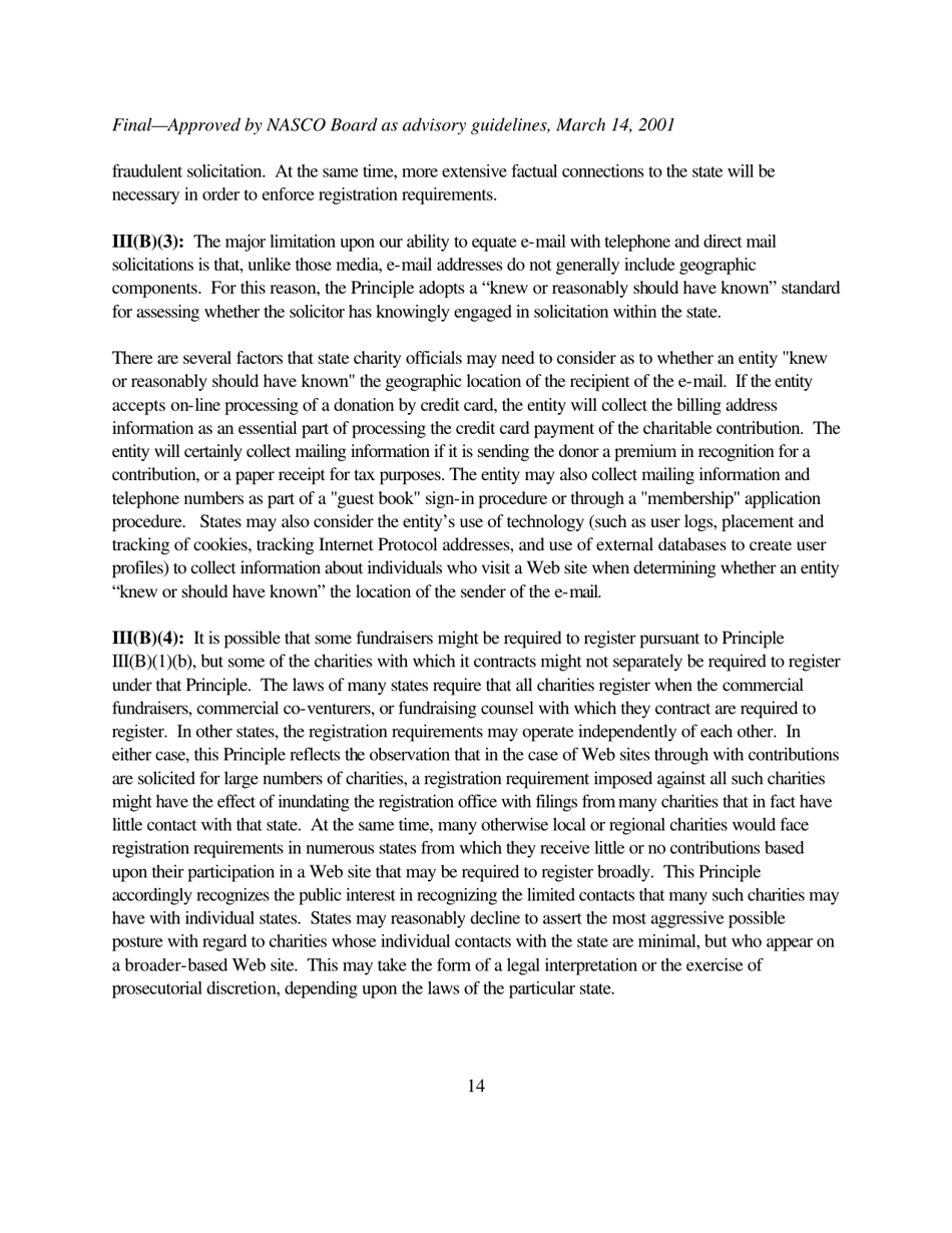 The Charleston Principles: Guidelines on Charitable Solicitations Using the Internet, Page 14
