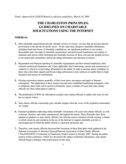 The Charleston Principles - Guidelines on Charitable Solicitations Using the Internet Document Image Preview