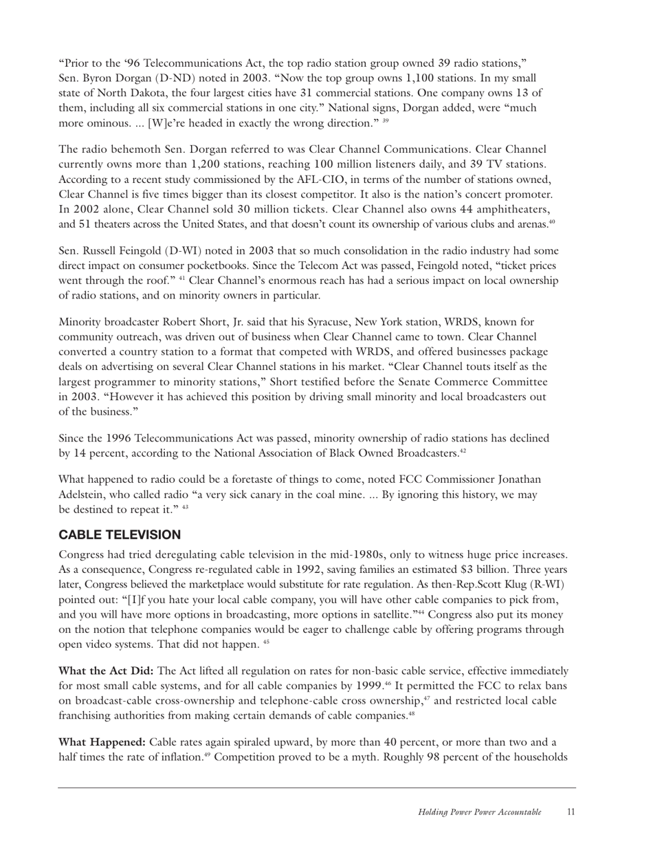 The Fallout From the Telecommunications Act of 1996: Unintended Consequences and Lessons Learned - Common Cause Education Fund, Page 11