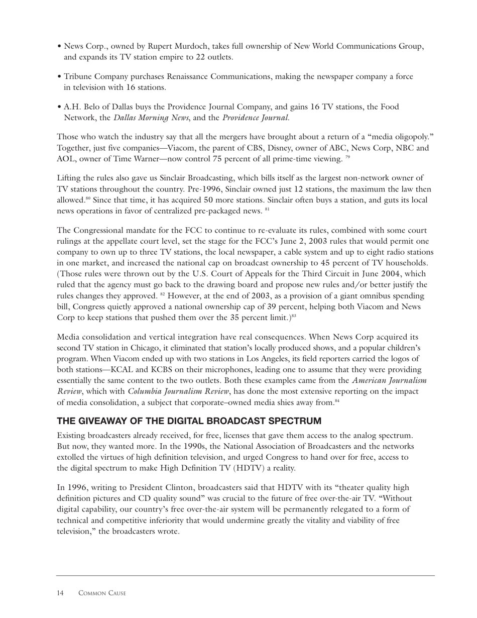 The Fallout From the Telecommunications Act of 1996: Unintended Consequences and Lessons Learned - Common Cause Education Fund, Page 14