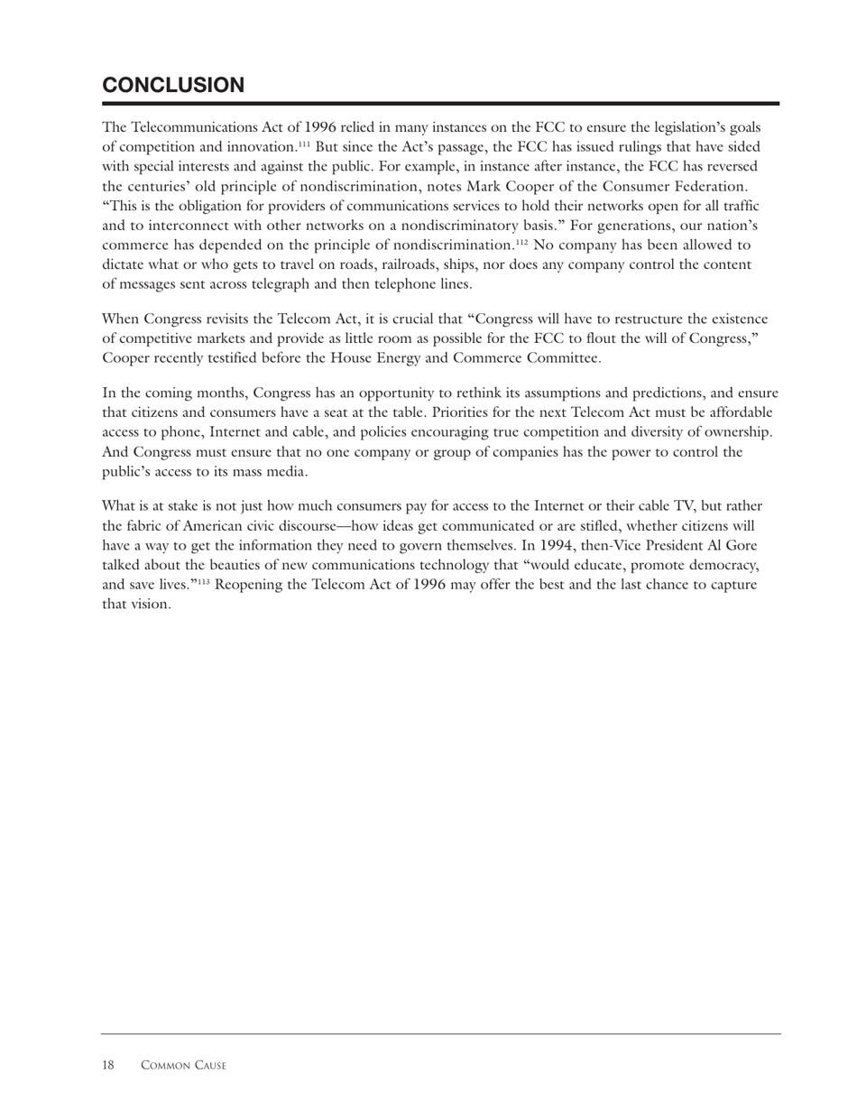 The Fallout From the Telecommunications Act of 1996: Unintended Consequences and Lessons Learned - Common Cause Education Fund, Page 18