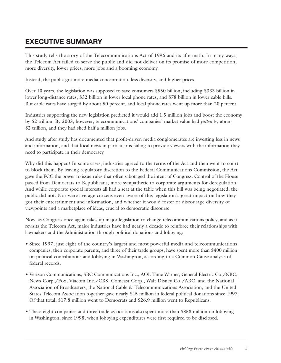 The Fallout From the Telecommunications Act of 1996: Unintended Consequences and Lessons Learned - Common Cause Education Fund, Page 3