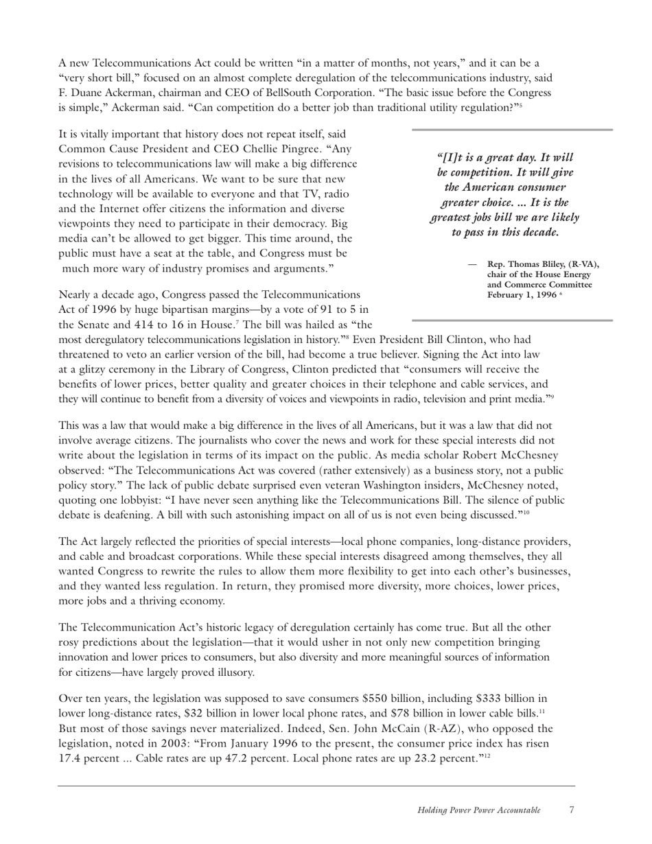 The Fallout From the Telecommunications Act of 1996: Unintended Consequences and Lessons Learned - Common Cause Education Fund, Page 7