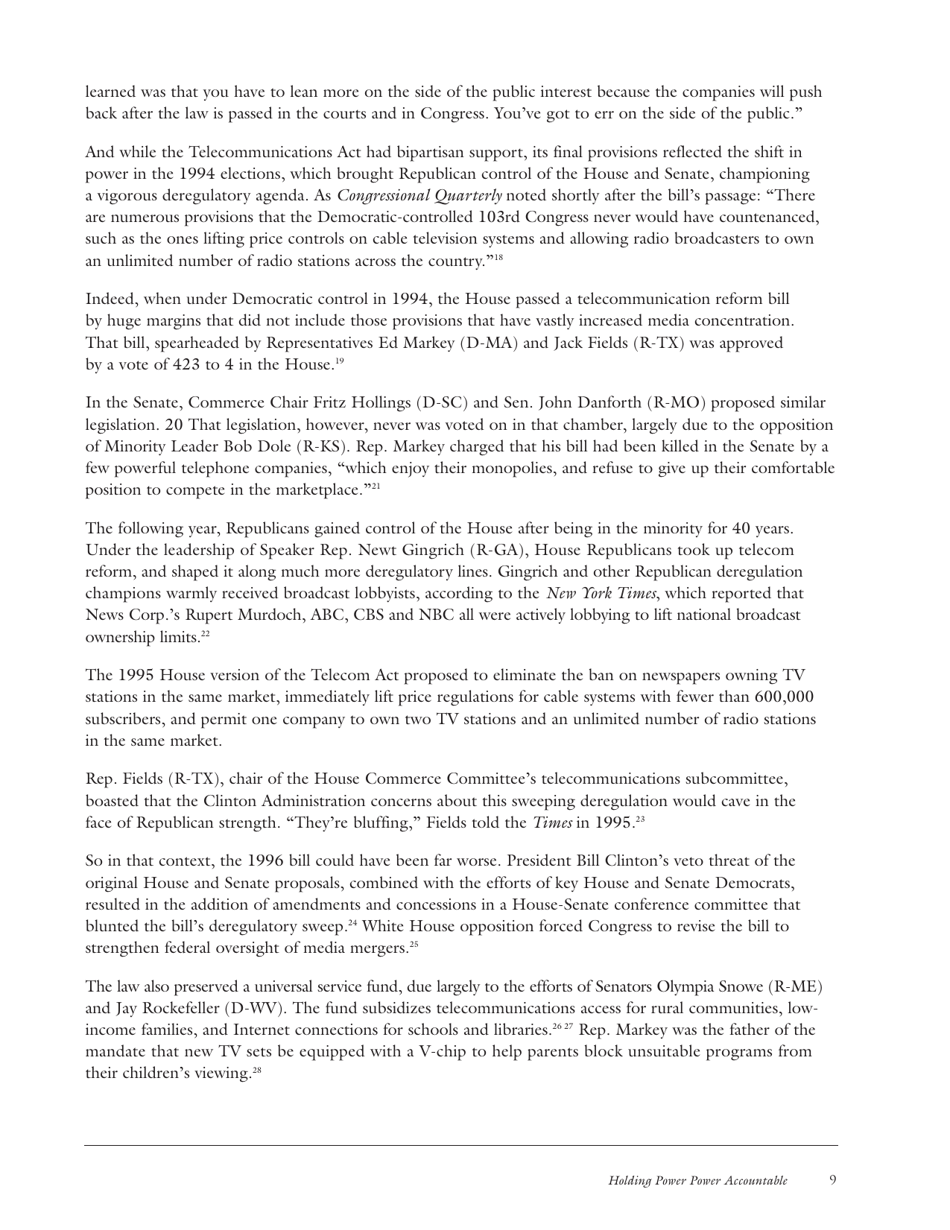 The Fallout From the Telecommunications Act of 1996: Unintended Consequences and Lessons Learned - Common Cause Education Fund, Page 9