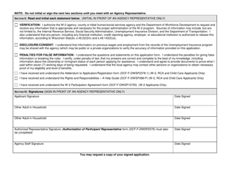 Form DCF-F-DWSP2471 Wisconsin Works (W-2) and Related Programs Application - Wisconsin, Page 8
