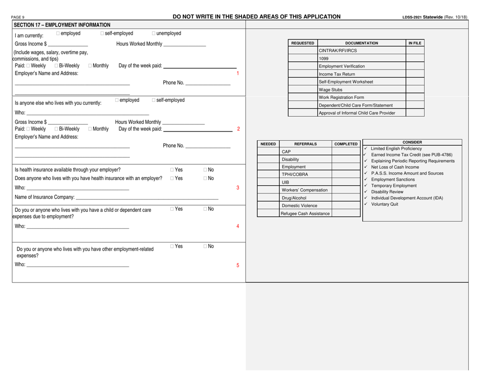 Form LDSS-2921 Application for Certain Benefits and Services - New York, Page 10