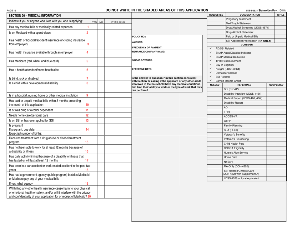 Form LDSS-2921 Application for Certain Benefits and Services - New York, Page 14