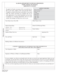 Form DHR-FAD690 &quot;Application for Assistance&quot; - Alabama