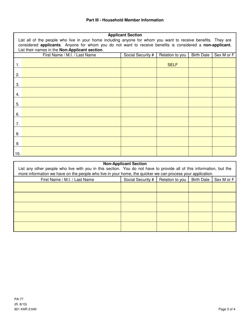 Form PA77 Download Printable PDF or Fill Online Intent to Apply for