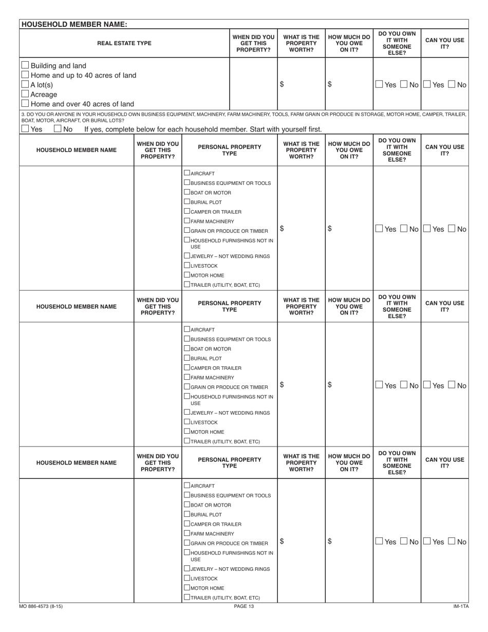 Form 886-4573 Application for Temporary Assistance Cash Benefits - Missouri, Page 13