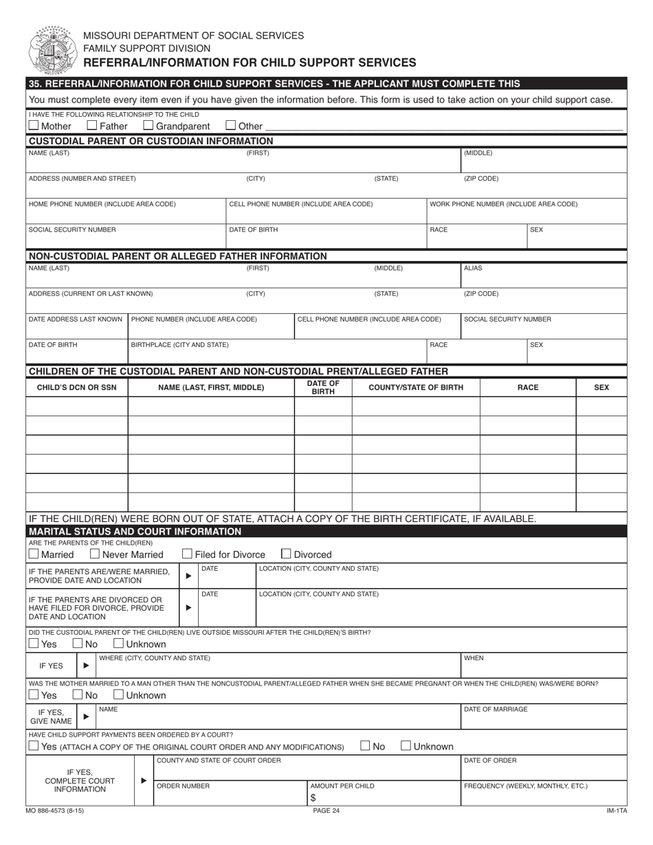 Form 886-4573 Application for Temporary Assistance Cash Benefits - Missouri, Page 25