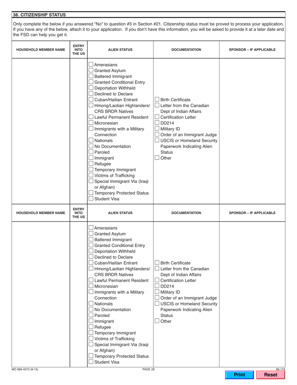 Form 886-4573 Application for Temporary Assistance Cash Benefits - Missouri, Page 29