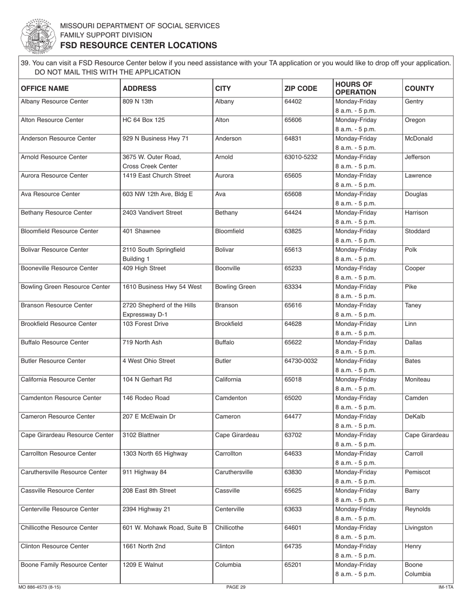 Form 886-4573 Application for Temporary Assistance Cash Benefits - Missouri, Page 30