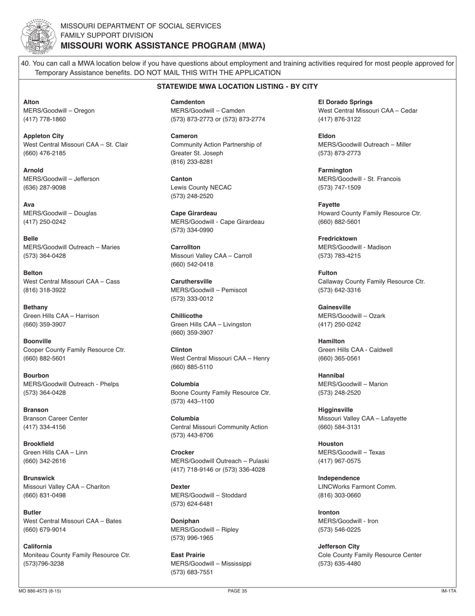 Form 886-4573 Application for Temporary Assistance Cash Benefits - Missouri, Page 36
