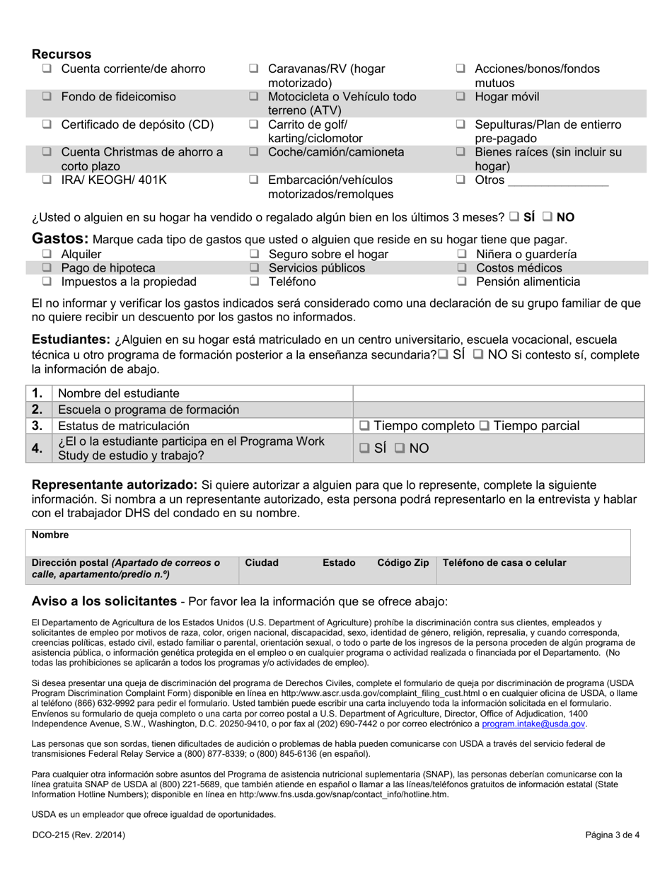 Formulario DCO-215 Solicitud Para Snap Y Tea - Arkansas (Spanish), Page 3