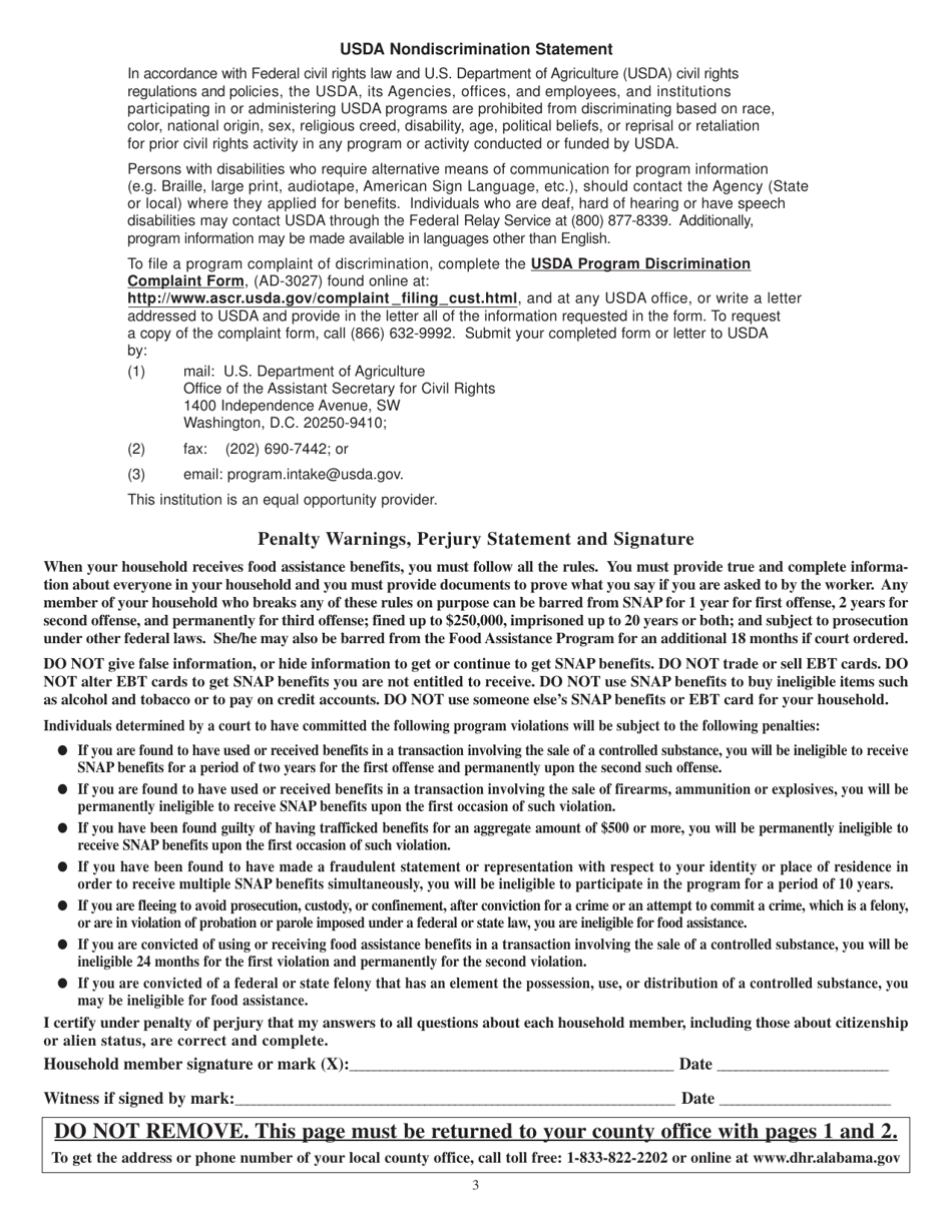 Form DHR-FSP-2116 Food Assistance Application - Alabama, Page 3