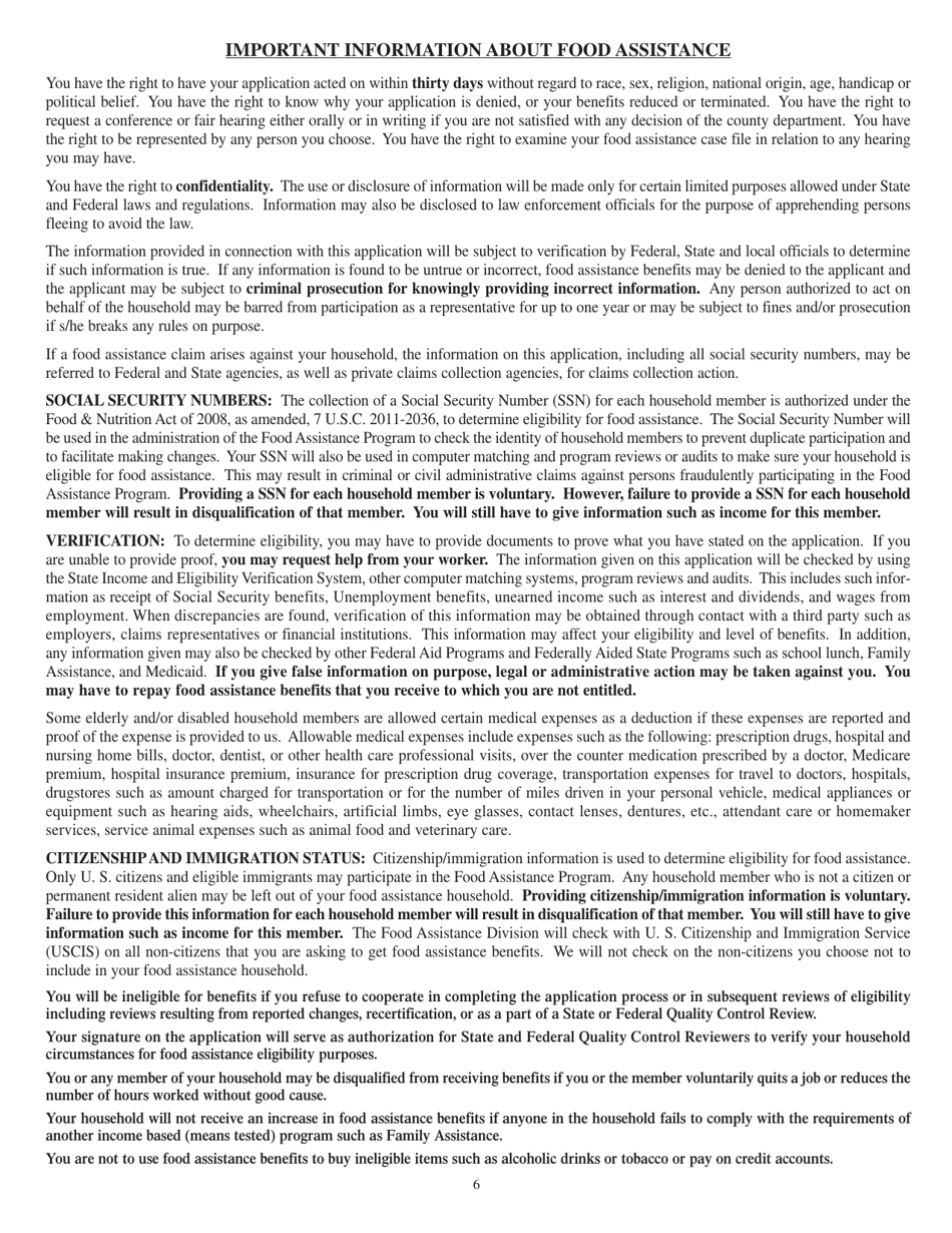 Form DHR-FSP-2116 Food Assistance Application - Alabama, Page 6