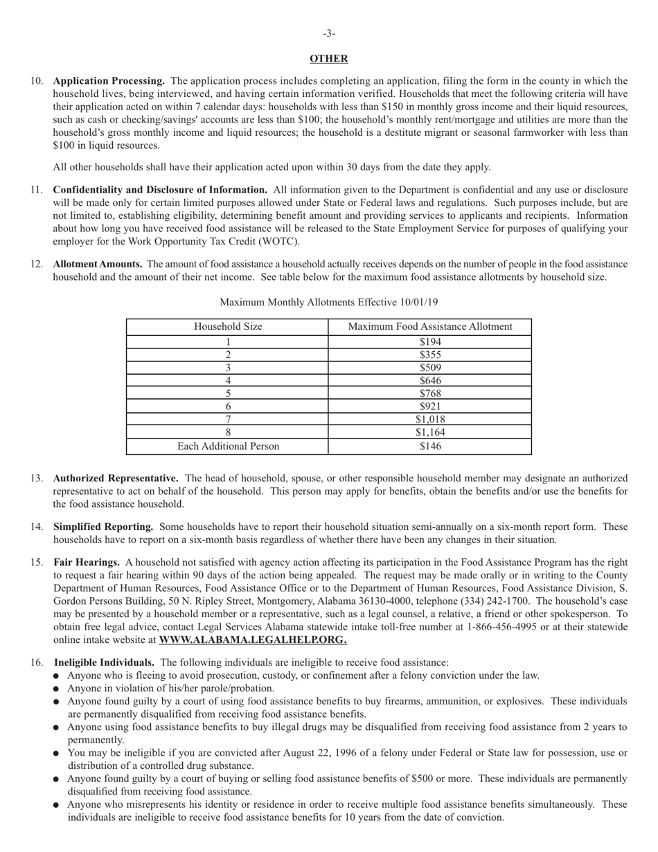 Form DHR-FSP-2116 Food Assistance Application - Alabama, Page 9