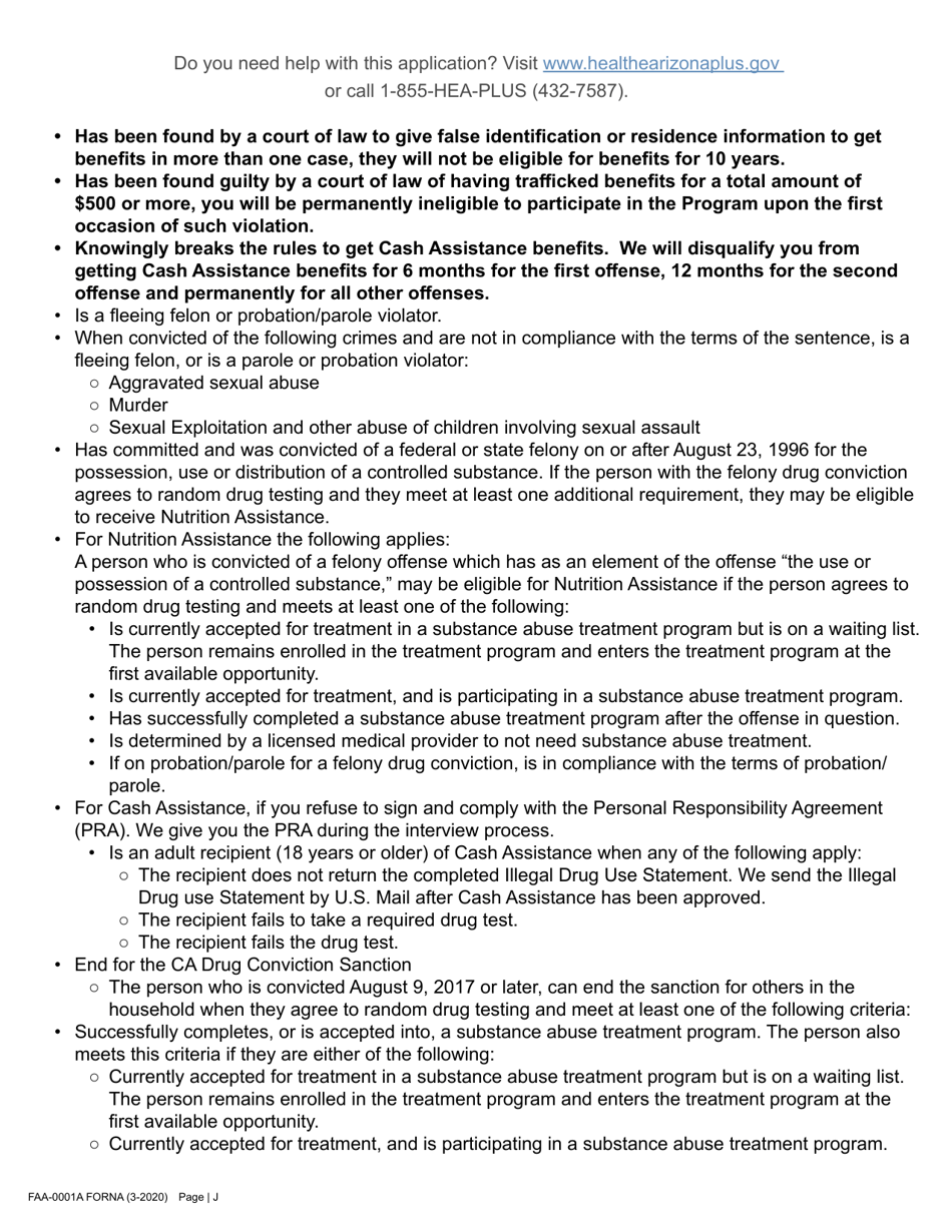 Form FAA-0001A Application for Benefits - Arizona, Page 10