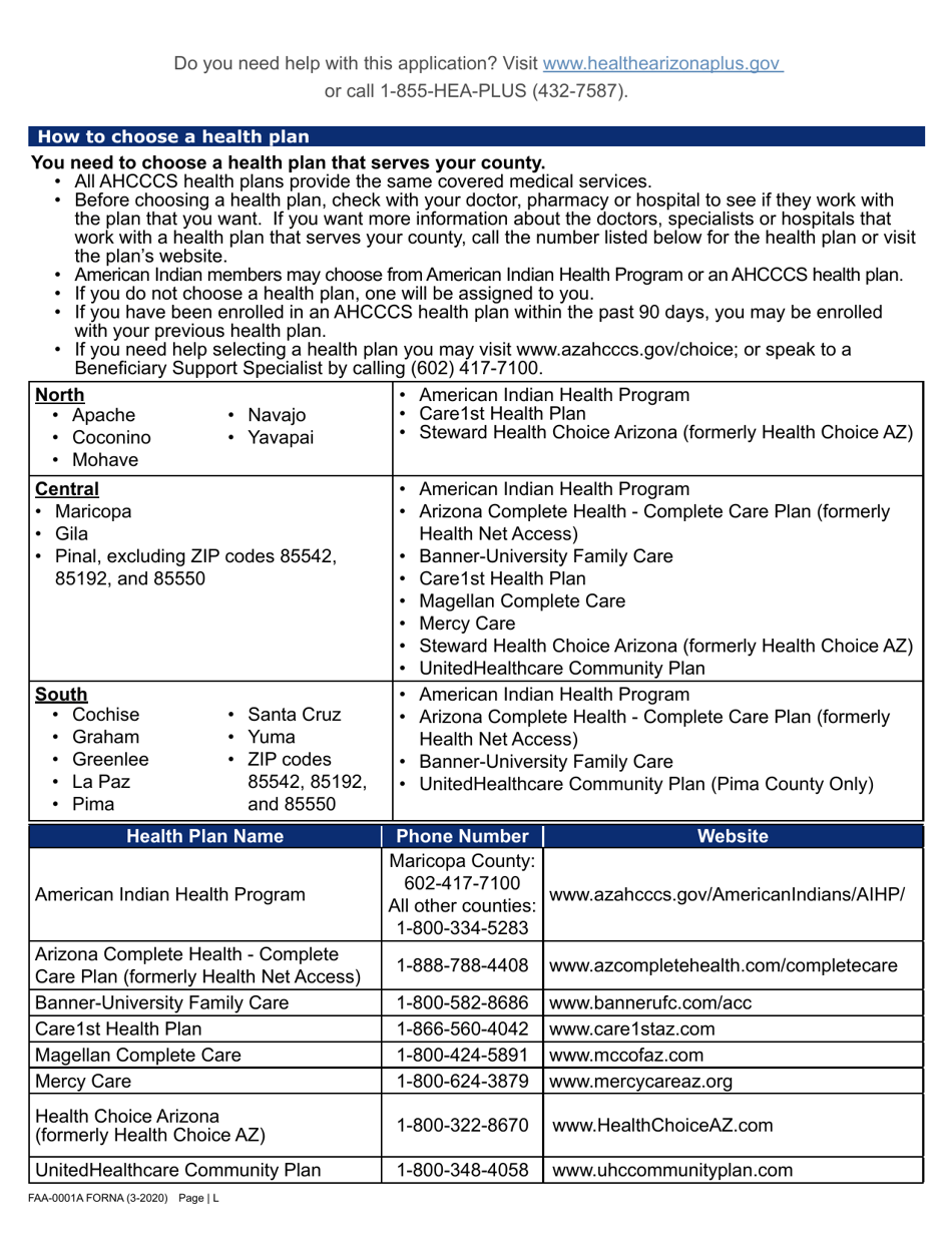 Form FAA-0001A Application for Benefits - Arizona, Page 12