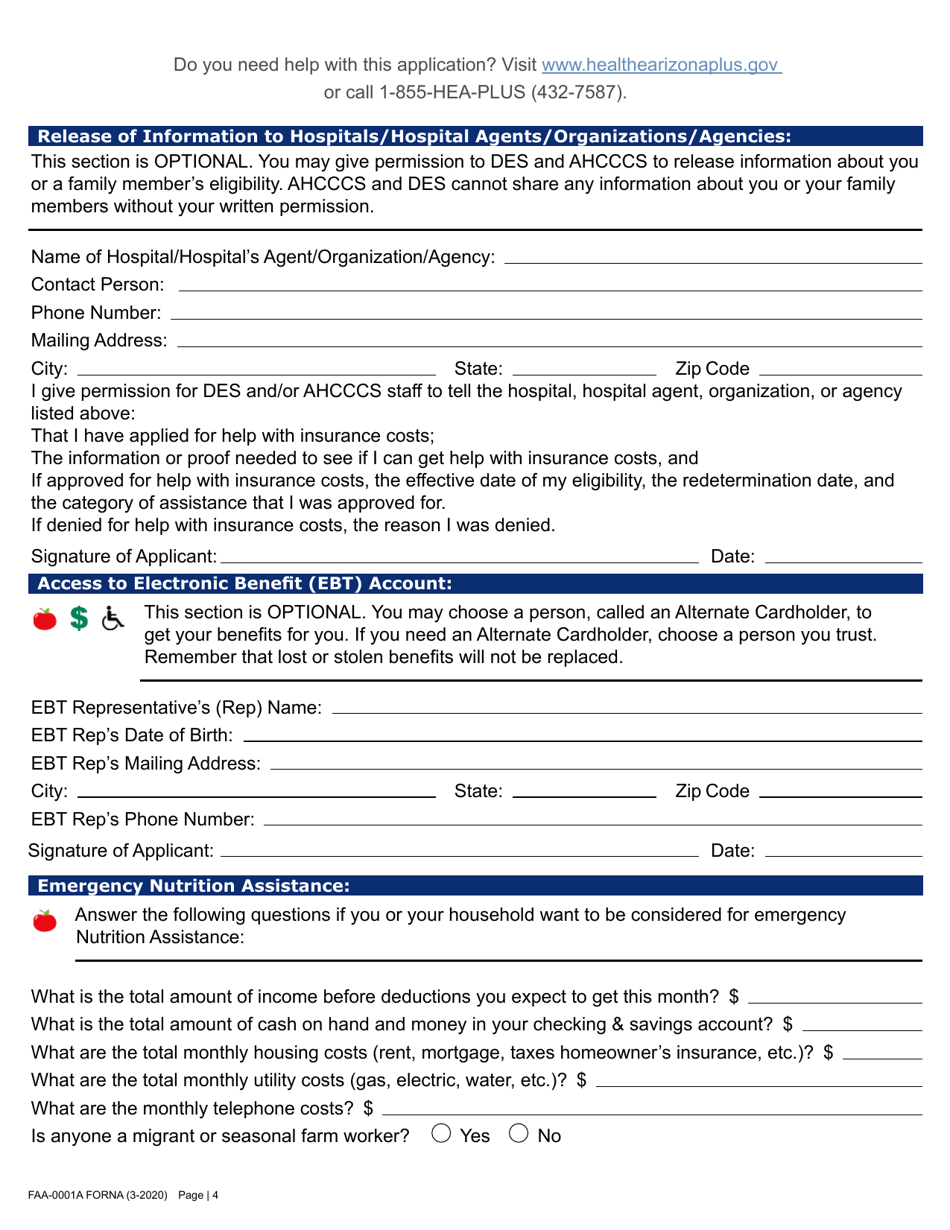 Form FAA-0001A Application for Benefits - Arizona, Page 16